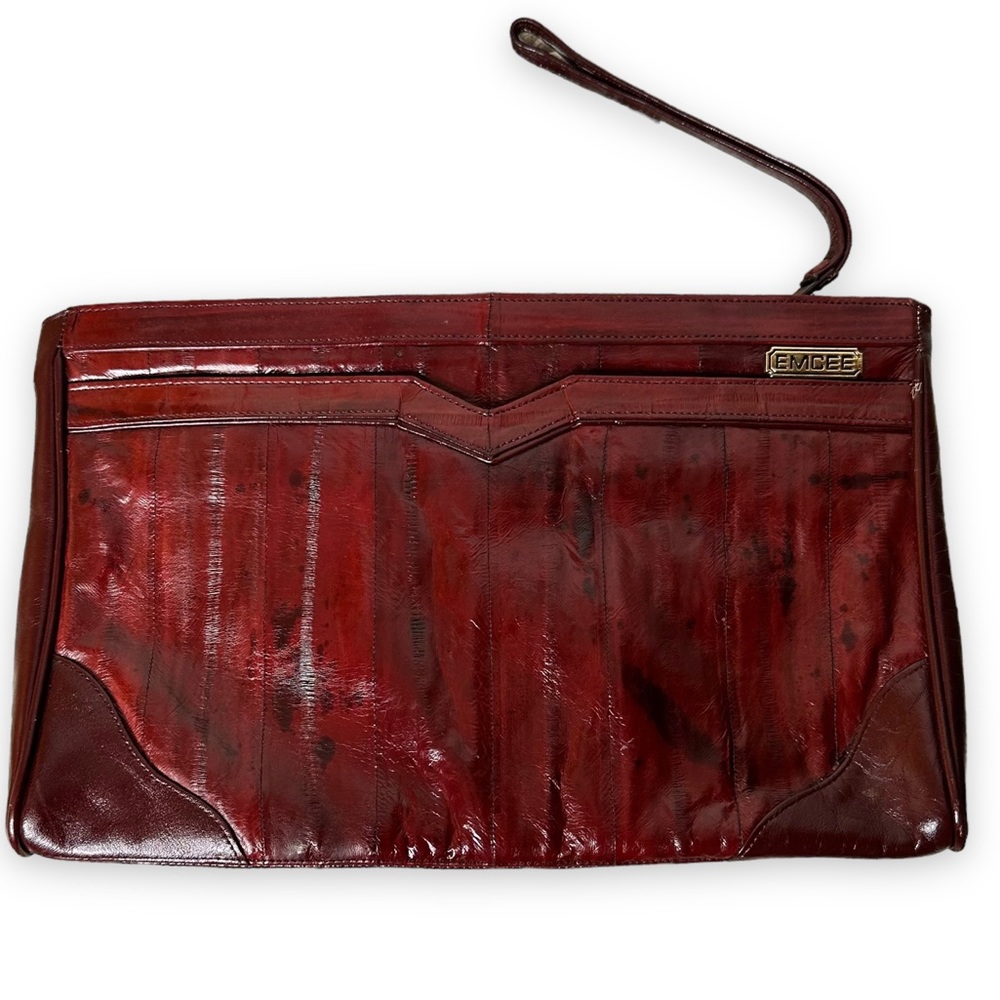 Vintage Eel Skin Emcee Clutch Wristlet Bag Red Burgundy